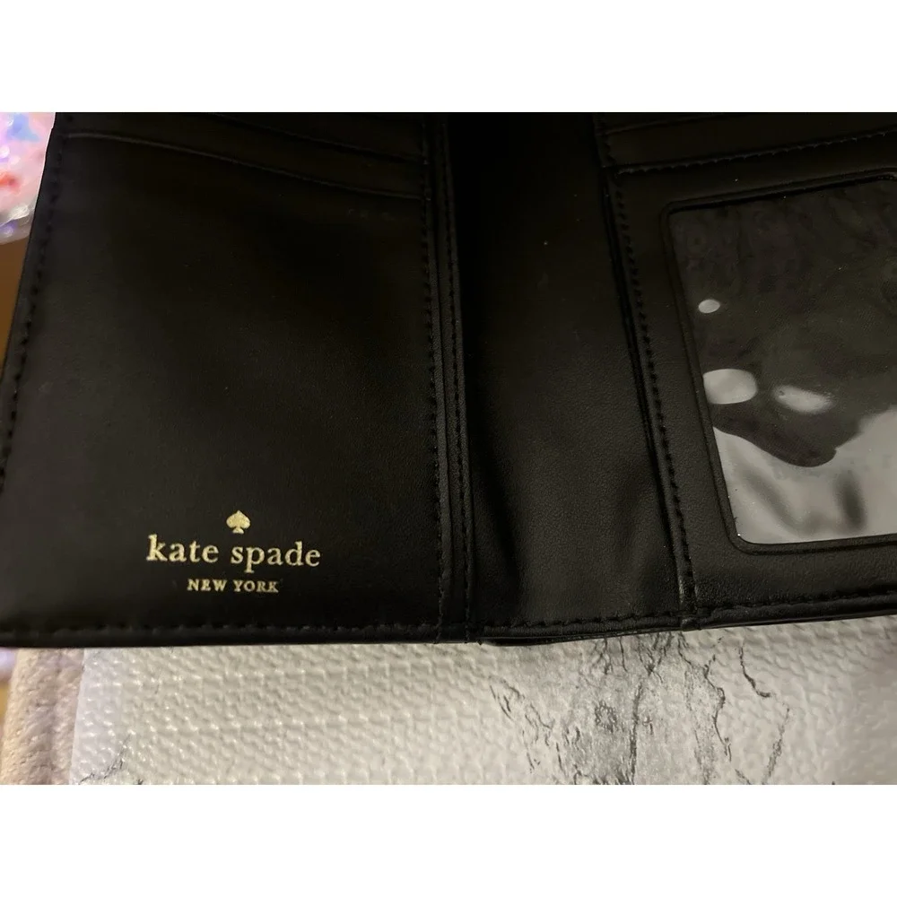 Kate Spade Street Callie Pebble Leather Tri-fold Wallet Black, Vintage [L]